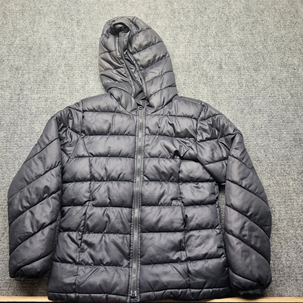 Old Navy Frost Free Hooded Puffer Jacket Kids Size M 8 Black Quilted Zip Up Coat